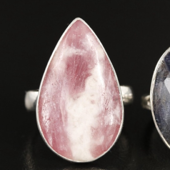 925 Sterling Silver Large Rhodochrosite Gemstone Teardrop  Ring - Picture 2 of 16